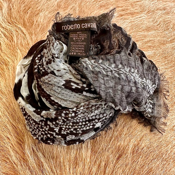 NWOT Roberto Cavalli Brown mixed animal prints scarf/head scarf - Picture 4 of 13